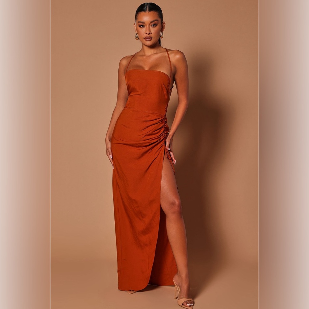 Women’s Fashion Nova Nicolette Linen Maxi Dress Rust Size XL (US 15) BNWT